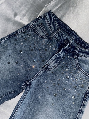 Jeans with rhinestones like new, size XS 34 6, blue and silver
