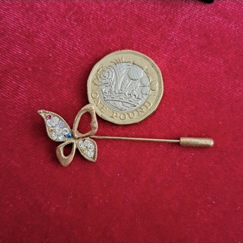 Gold-plated butterfly stick pin used with crystals