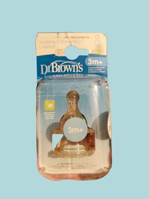 Ανταλλακτική θηλή Dr Brown’s 3m+ για στενό λαιμό x2 τεμάχια, επίπεδο 2, natural flow καινούργιο