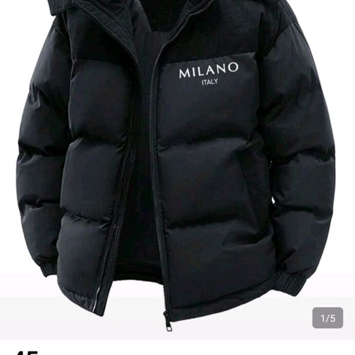 Men's puffer jacket new with hood, black, size M