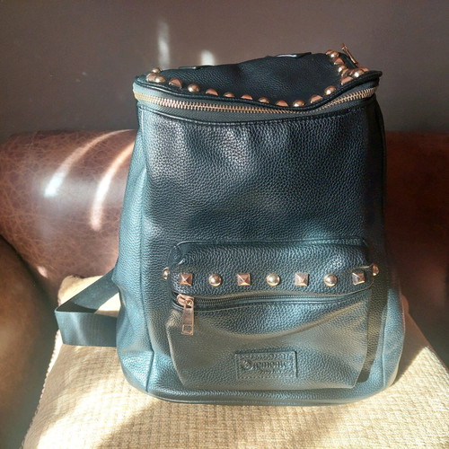 Remonte Black Leather Backpack Like New with Gold Studs
