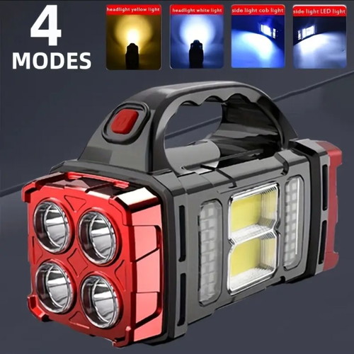 Rechargeable flashlight new with USB, 4 LED, solar charging and power bank