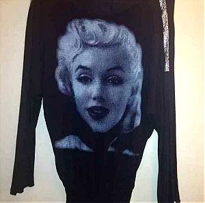 Μπλούζα με φωτογραφία της Marilyn Monroe, στρας στα μανίκια και σφηκοφωλιά στο τελείωμα, One Size