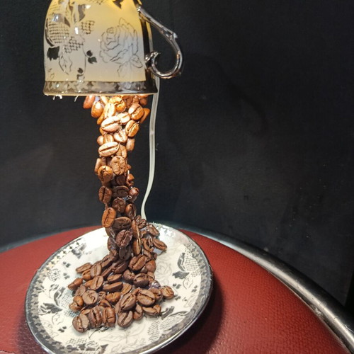 Handmade table lamp with real coffee beans and LED lights