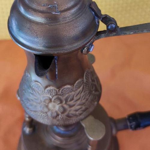 Vintage brass spirit lamp and carved coffee pot like new