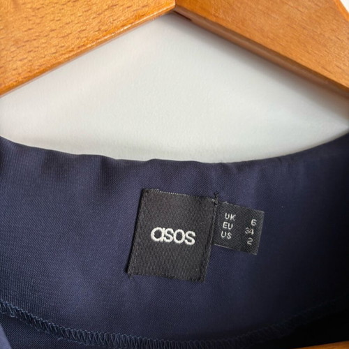 Asos mini dress blue used, size 34, draped with short sleeves
