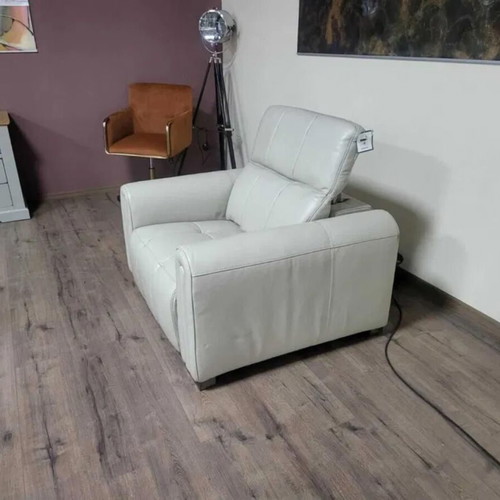 Light gray-cream leather armchair with electric relax mechanism new