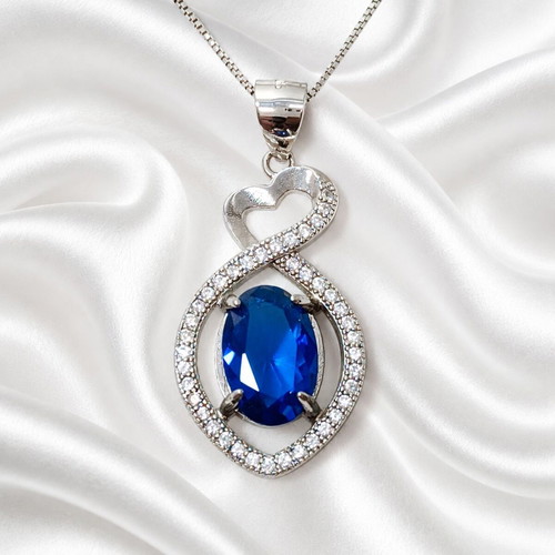 Handmade Gianniotiko Necklace 925 Silver with Sapphire and Zircon