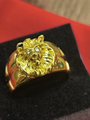 Lion Head Ring with Strass Gold Tone Luxury Statement New