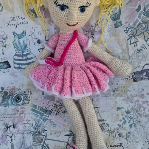 Handmade doll like new, height 45 cm