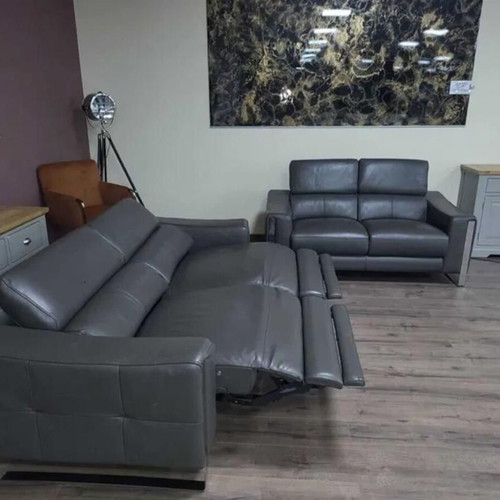 Gray Leather Sofa Set Three-Seater and Two-Seater Torres New