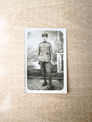 Greek soldier vintage photo used, early 20th century studio portrait