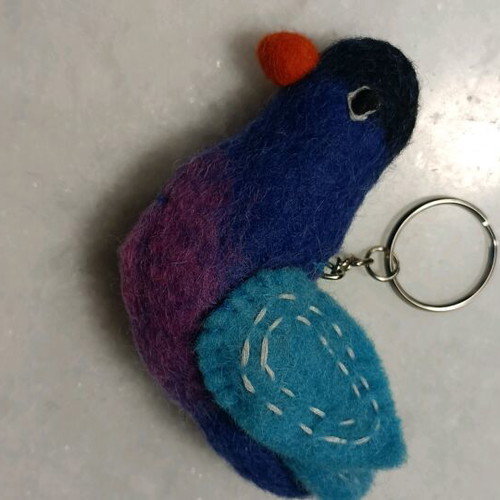 Felt keychain colorful handmade with bird charm