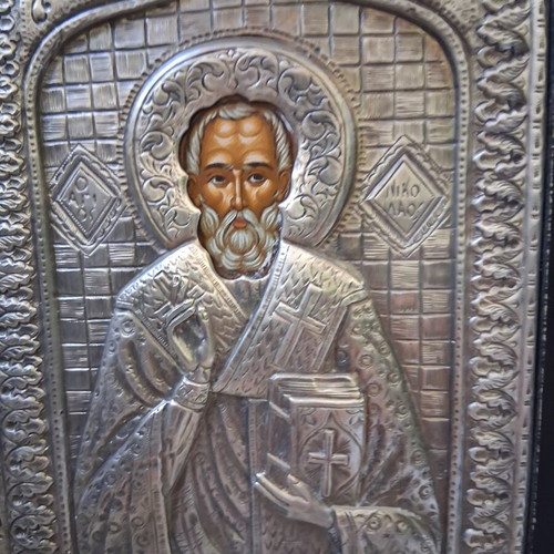 Silver icon of Saint Nicholas 950 grade, like new, 22×16cm