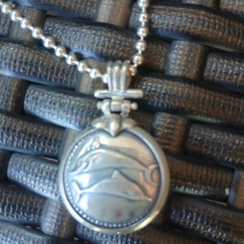 Vintage silver pendant with chain, double-sided, dolphins, 50cm chain