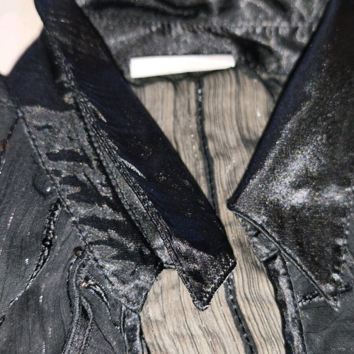 Black semi-transparent wrap shirt with sequins used