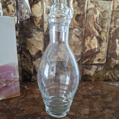 Glass classic decanter with 6 glasses new for liqueur and tsipouro