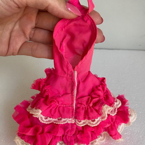 Vintage Bibi Bo doll pink dress used with ruffles 1980s