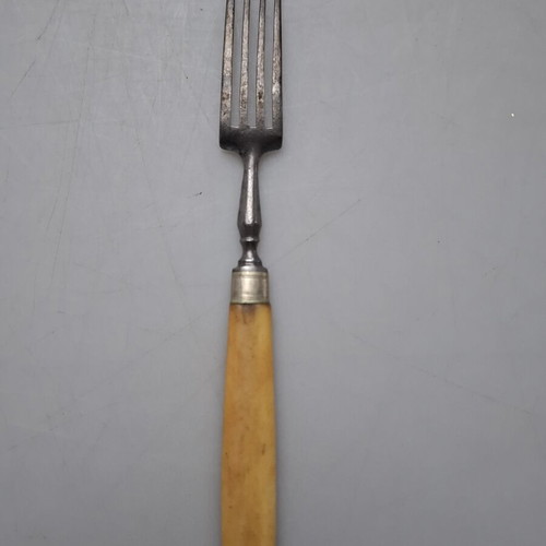 Antique forks with bone handles used, set of 9