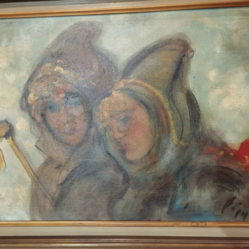 Decorative painting 70x90 Doris used, Michail Papageorgiou with wooden frame