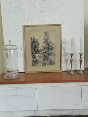 Ink drawing framed art vintage author's signed used