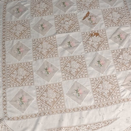 Vintage 1980s embroidered tablecloth used, fabric for upcycling