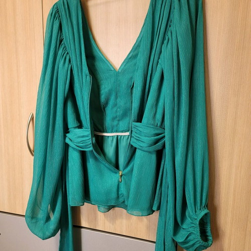 Petrol BSB blouse like new with gold thread and waist belt size M