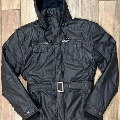 Base Hit black parka jacket, medium, detachable belt and hood