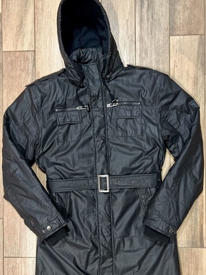 Base Hit black parka jacket, medium, detachable belt and hood