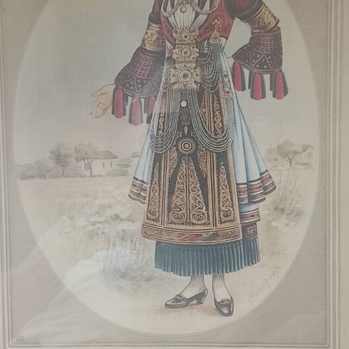 Traditional Karagouna Costume Thessalian Plain Chromolithograph