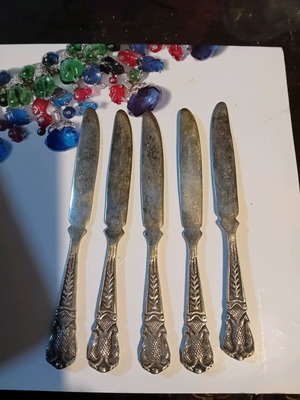 Silver-plated knives used, set of 5 pieces
