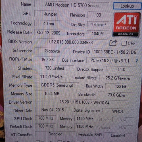 Gigabyte HD5750 graphics card like new