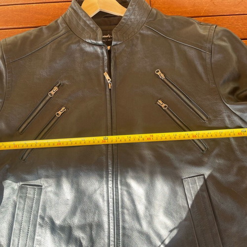 Leather jacket black men's Small new