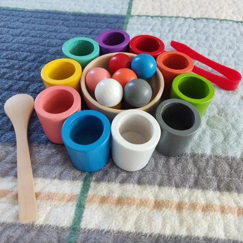 Educational wooden color sorting toy with beads new