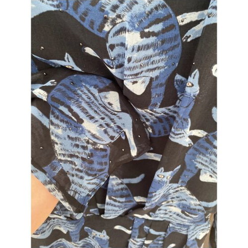 Andy Warhol mid-length dress with blue cat print
