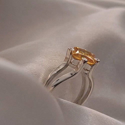 Silver ring 925 handmade with square citrine and zirconia stones, new