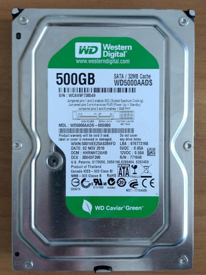 WD Caviar Green 500GB SATA HDD like new, 32MB cache