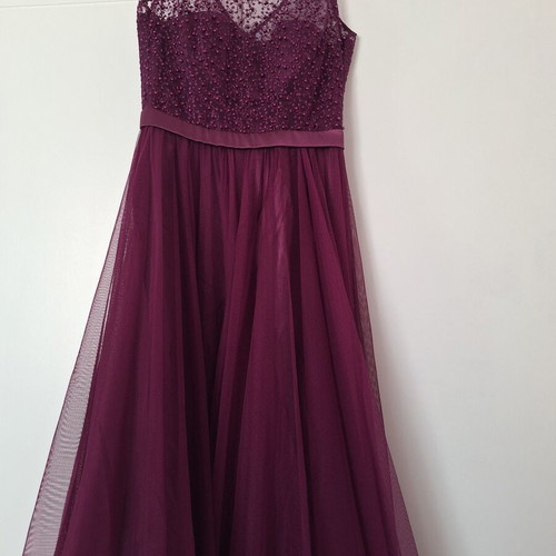 Tulle evening dress with stones like new, purple