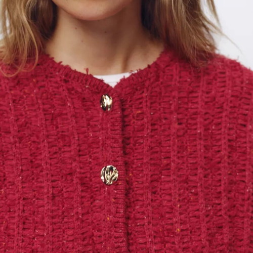 Zara women's boucle cardigan red with gold buttons size XL new