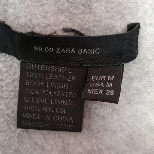 Zara leather jacket with fleece lining and hood used, gray