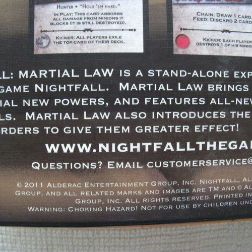 Night Fall Martial Law board game like new, English edition