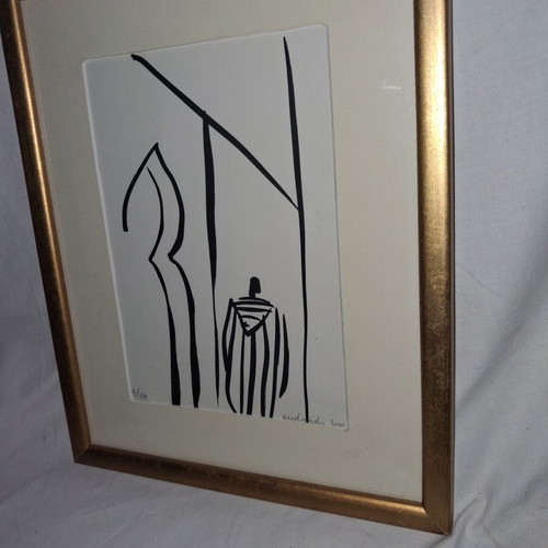 Woodcut by Dimitris Andreadis signed and numbered 9/110, like new, framed