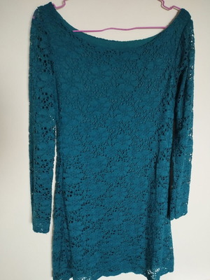 Mini dress with lace in petrol/teal, like new
