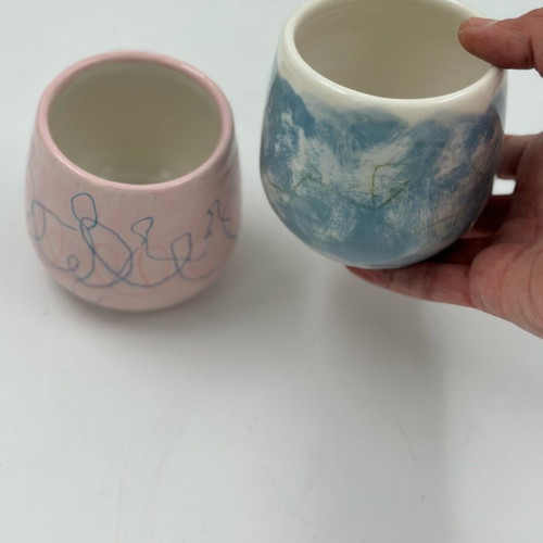 Handmade ceramic cups set of 2 by Eleftheria Sifnaiou new
