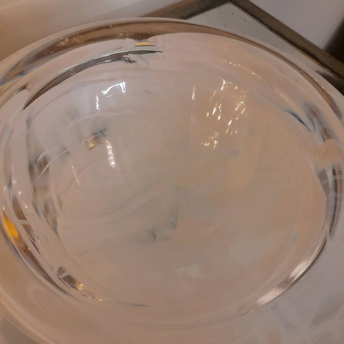 Bowl Kosta Boda Atoll by Anna Ehrner new, white with blue swirl design
