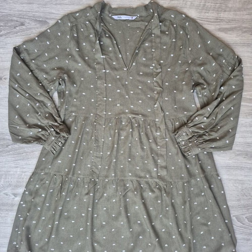 Zara Khaki Green Viscose Dress XS like new