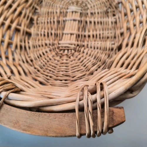 Handmade wicker basket with wooden handles like new