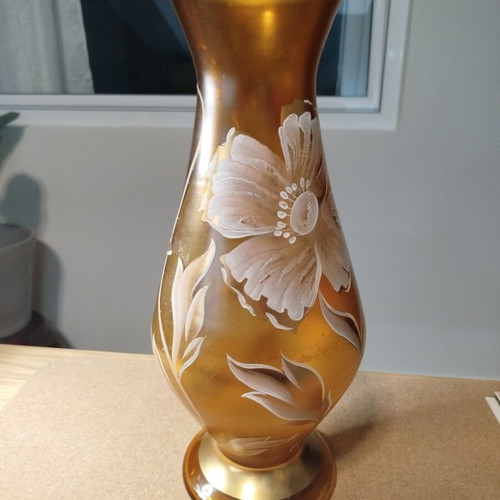 Glass vase used, height 36 cm, width 14 cm