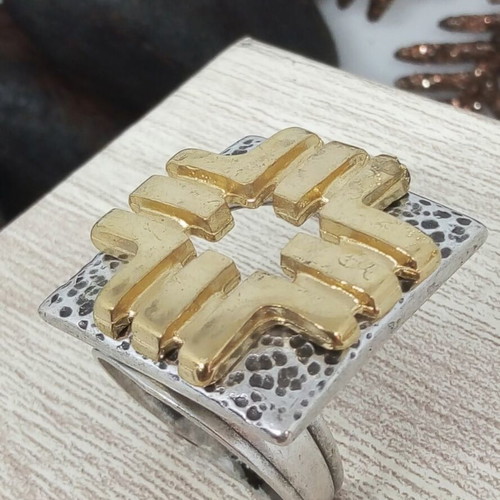 Handmade two-tone statement ring silver-gold