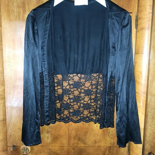 Raxevsky exclusive women's shirt black with lace satin like new, size large